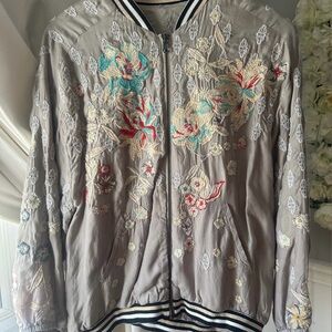 Johnny Was Floral Embroidered Reversible Bomber Jacket